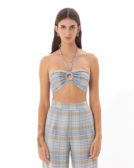 Cora Top in Blue Olive Plaid