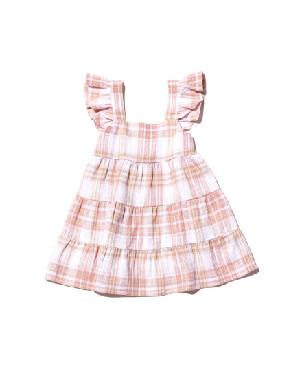 Siska Baby Dress in Peach Brown Plaid