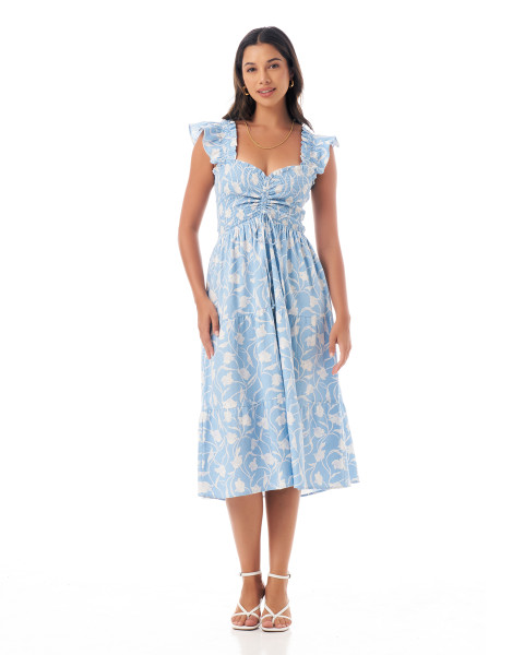 MARTINA DRESS IN FLORAL BLUE WHITE
