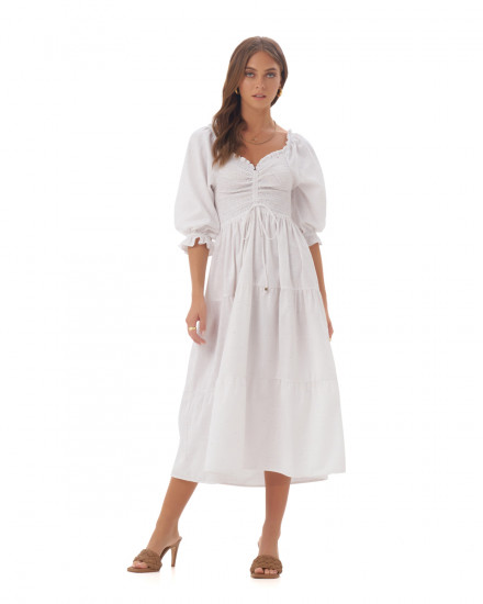 Femke Dress in Linen Splatter White