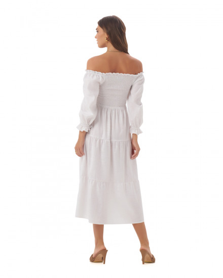 Femke Dress in Linen Splatter White