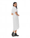 Demi Dress in Linen Lines White/Black
