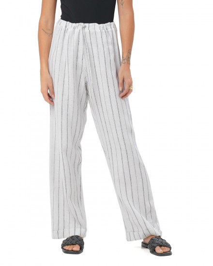 Arya Pants in Linen Lines White/Black